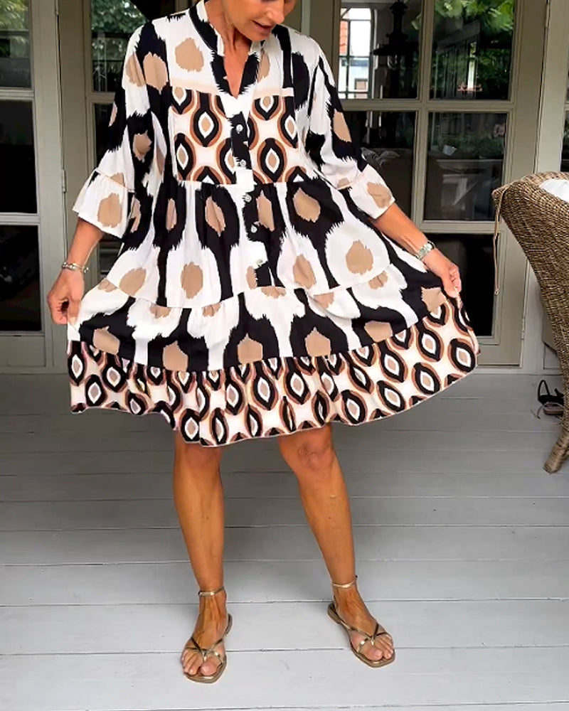 Haryelle | Boho midi-jurk voor dames – Halflange mouwen, zwierige casual zomerjurk