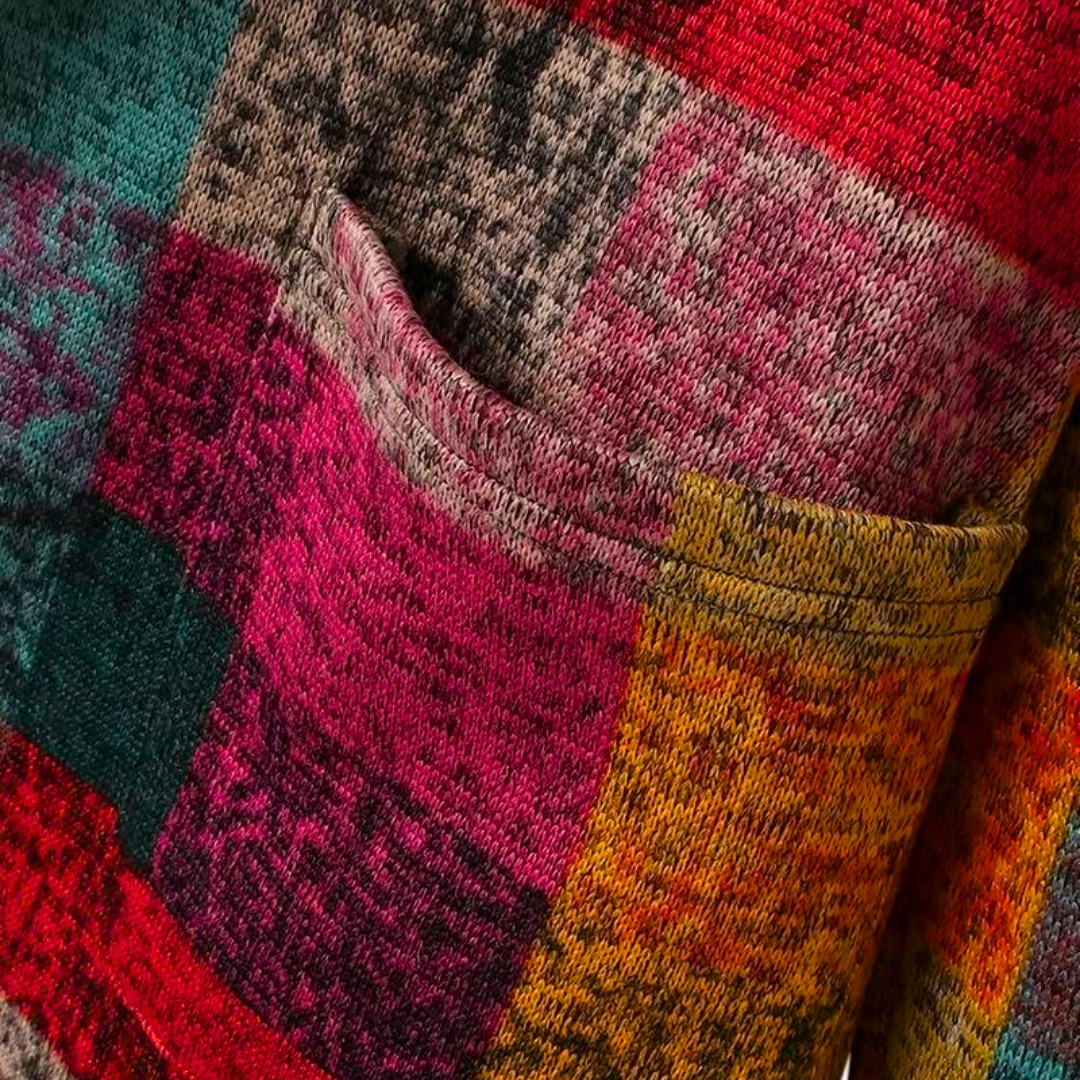 Sorynna | Gilet à capuche oversize à carreaux pour femme – Gilet multicolore ouvert sur le devant