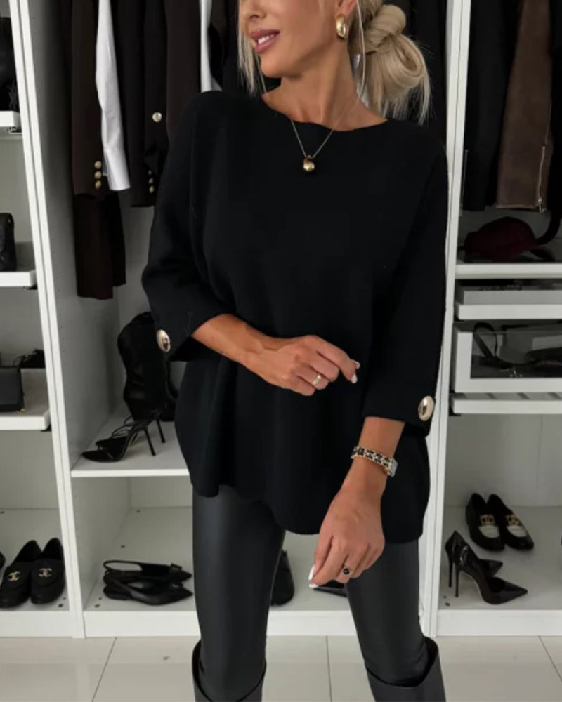 Estella | Elegantes Stricktop für Damen – 3/4-Ärmel, lockere Passform, lässig und bürotauglich