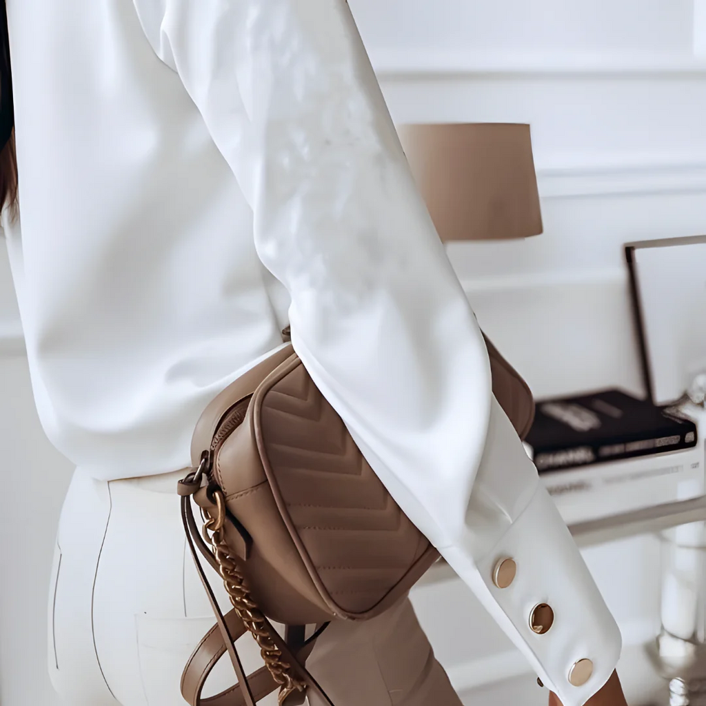 Istra | Elegant overhemd met knoopsluiting - Staande kraag, lange mouwen, kantoorblouse