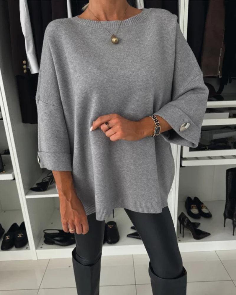 Estella | Haut en maille élégant pour femme – manches 3/4, coupe ample, décontracté et parfait pour le bureau
