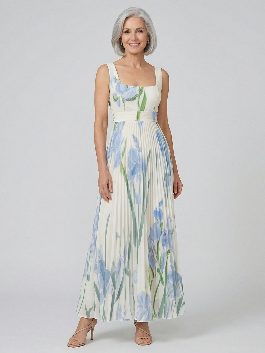 Elissa | Dames Bloemen Geplooide Maxi Jurk – Mouwloos, Elegante Zomer Maxi Jurk