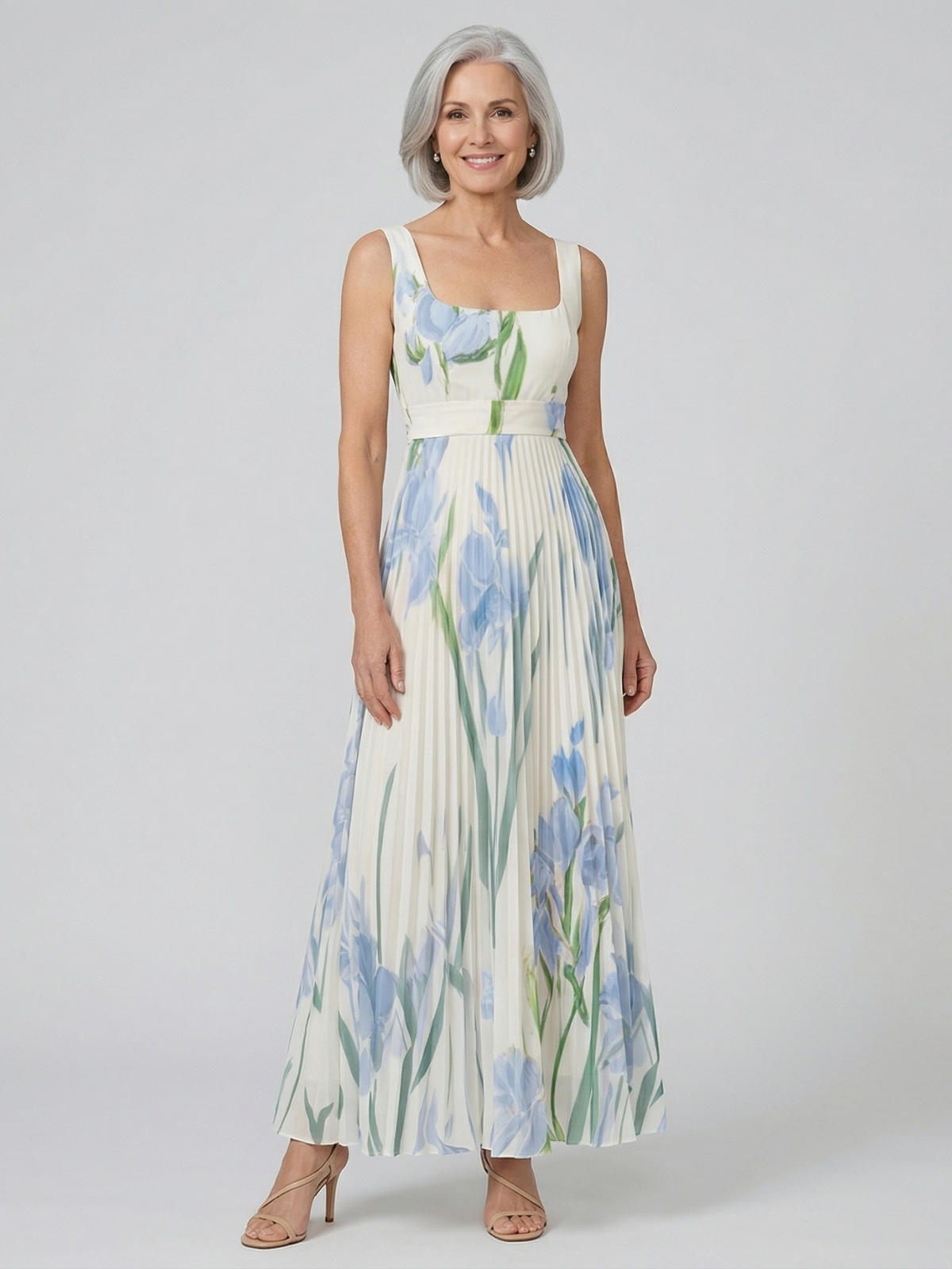 Elissa | Dames Bloemen Geplooide Maxi Jurk – Mouwloos, Elegante Zomer Maxi Jurk