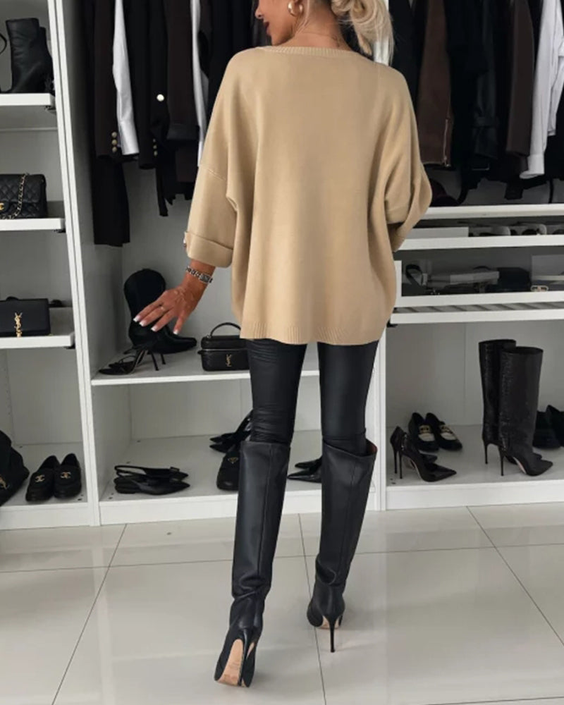 Estella | Haut en maille élégant pour femme – manches 3/4, coupe ample, décontracté et parfait pour le bureau