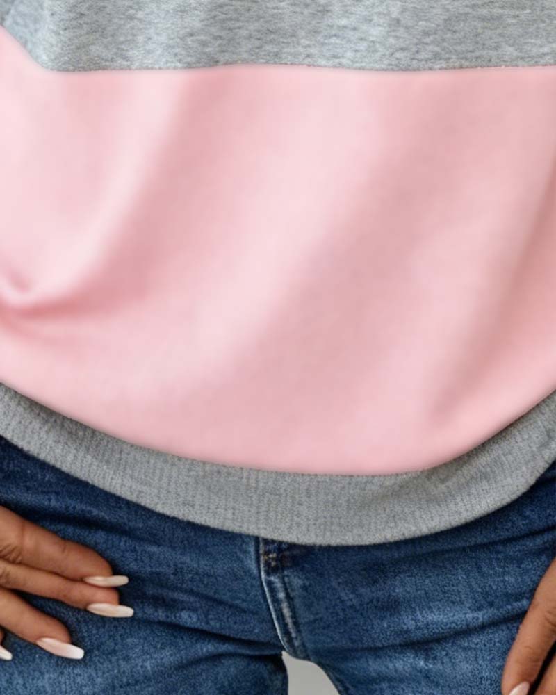 Ghalia | Dames sweatshirt met halve rits en kleurblokken – Casual pullover van katoenmix