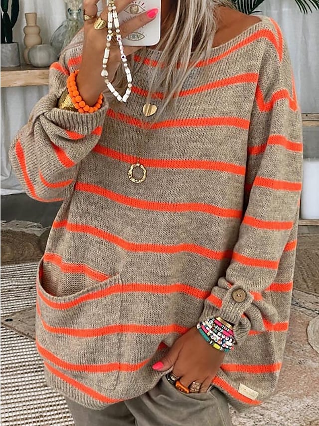Sylareth | Pull rayé oversize à manches longues, tenue décontractée automne-hiver