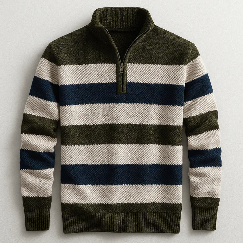 Fenris | Heren casual katoenen coltrui – gestreept patroon, lange mouwen, relaxte pasvorm