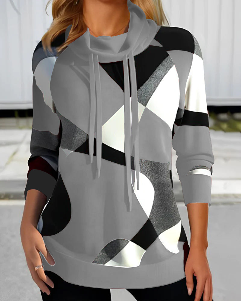 Jilisse | Hoodie voor dames met abstracte print – Casual, relaxte pasvorm, pullover met kleurblokken