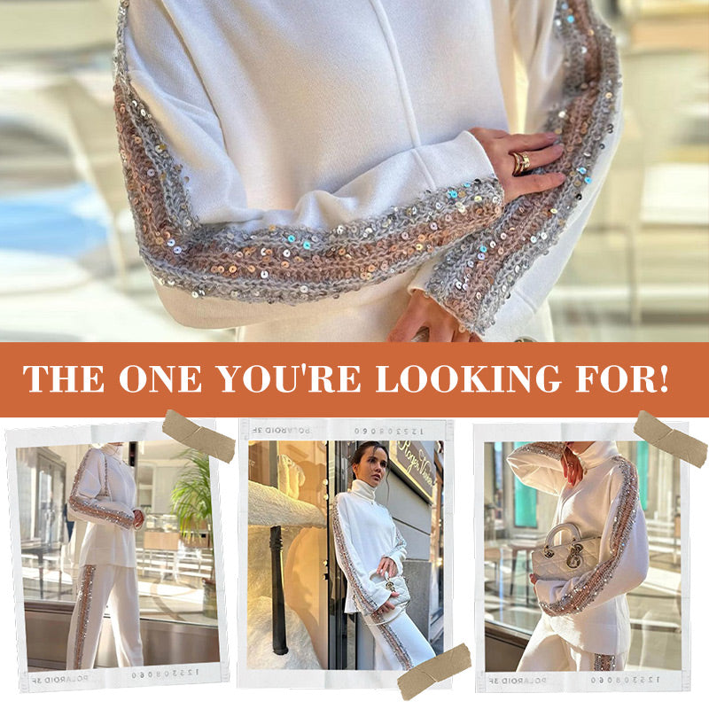 Jalea | Damesmode 2-delig pak met pailletten – Top met hoge hals en wijde broek, loszittende feestoutfit