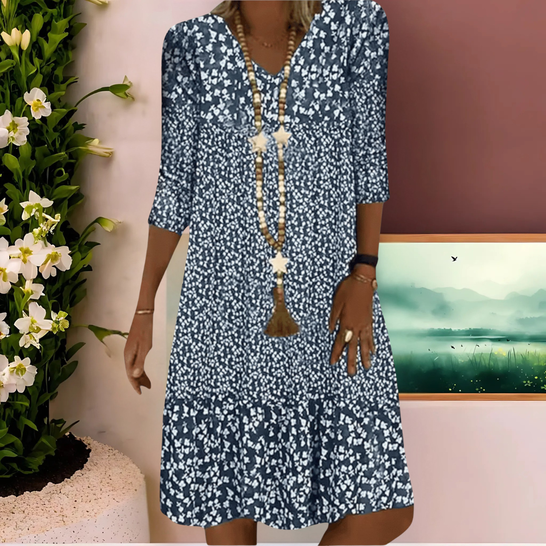 Zorvella | Casual Zomerjurk voor Dames – Midi Jurk met 3/4 Mouwen, Lichtgewicht en Geschikt