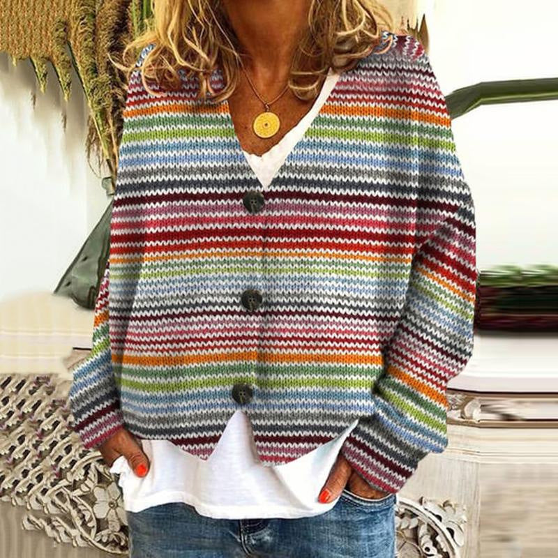 Margot | Mehrfarbige, weiche Strickjacke mit Print, bequem, elegant und warm, hautfreundlicher Stoff