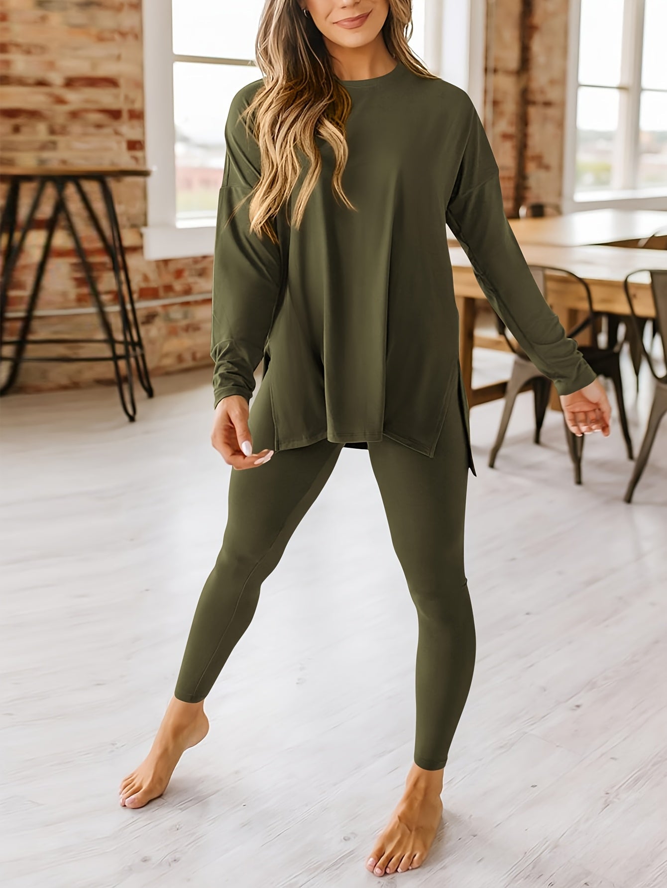 Beryss | Dames 2-delige outfit - Ontspannen pasvorm, lange mouwen, top en leggings, casual herfstkleding