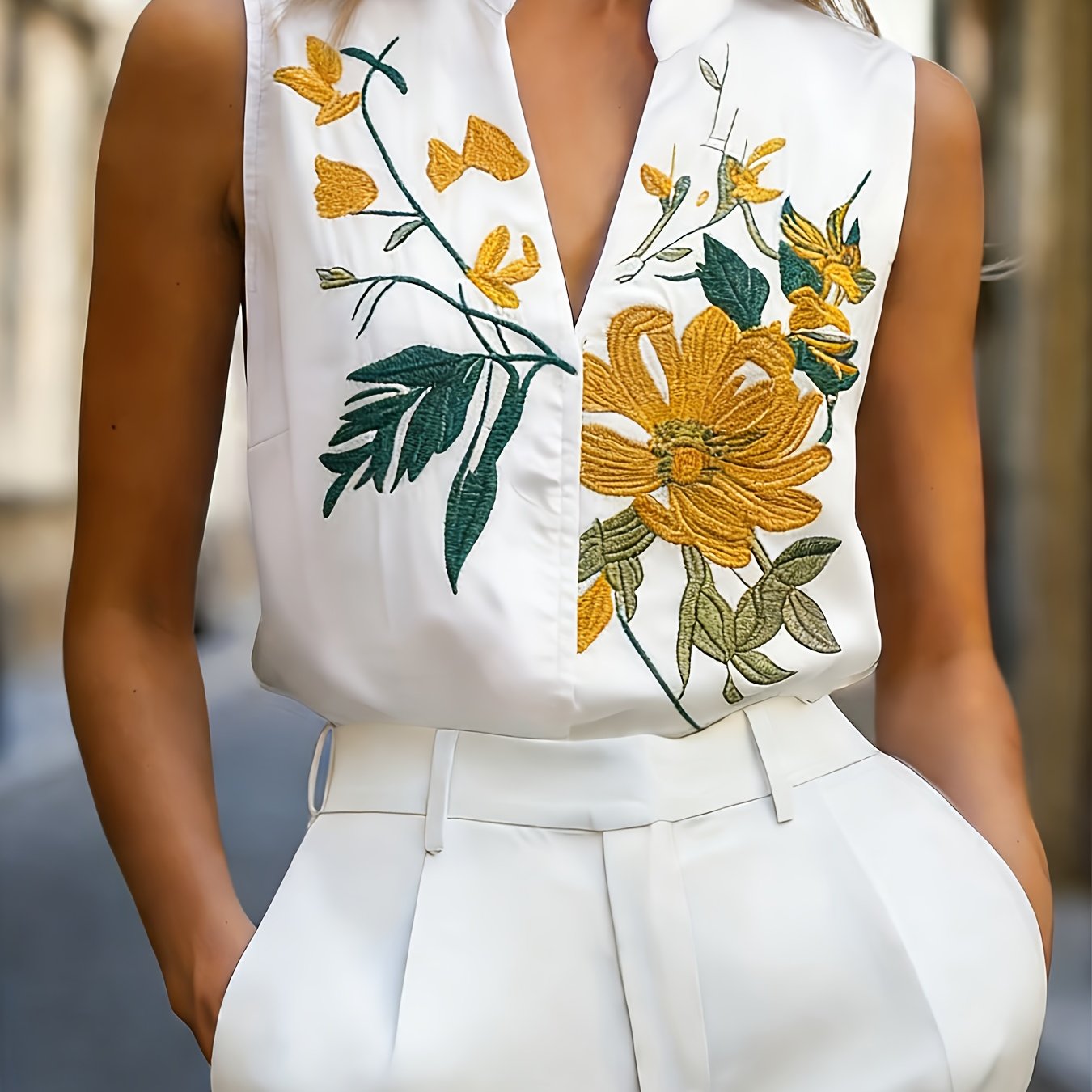 Lalyra | Elegante mouwloze blouse met V-hals voor dames – Casual, veelzijdige zomertop