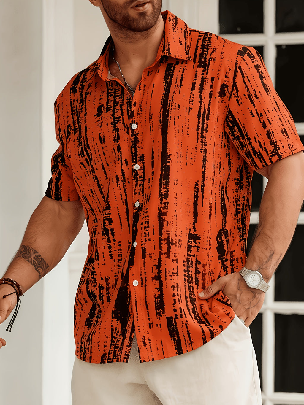 Axion | Heren Tie-Dye Shirt met Korte Mouwen – Ademend, Knopen aan de Voorzijde