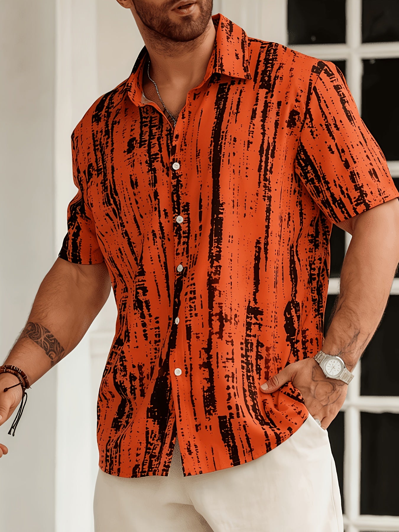 Axion | Heren Tie-Dye Shirt met Korte Mouwen – Ademend, Knopen aan de Voorzijde