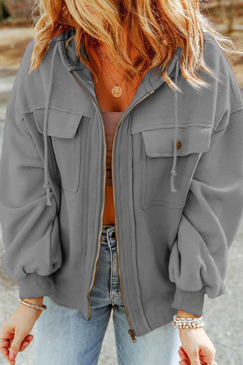 Ulirra | Damen-Jacke mit Kordelzug und übergroßem Reißverschluss – Lässige Streetwear-Jacke