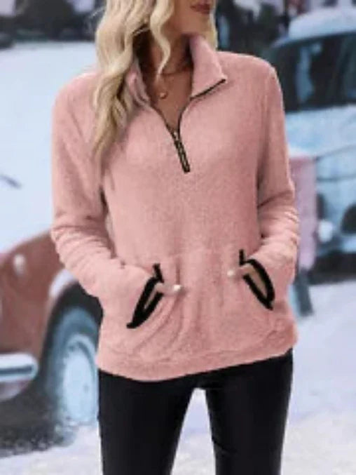Eilina | Sherpa-Pullover mit Stehkragen und halbem Reißverschluss – weiches, warmes und bequemes Winteroberteil