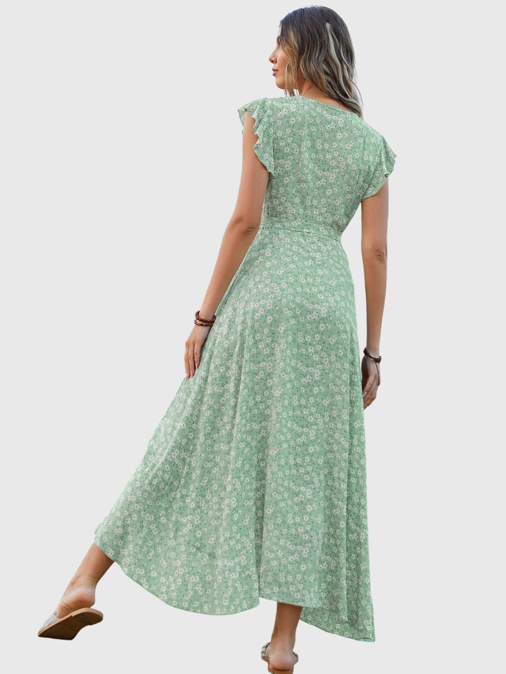 Alisande | Mouwloze bloemenjurk met V-hals en strikceintuur, casual damesjurk