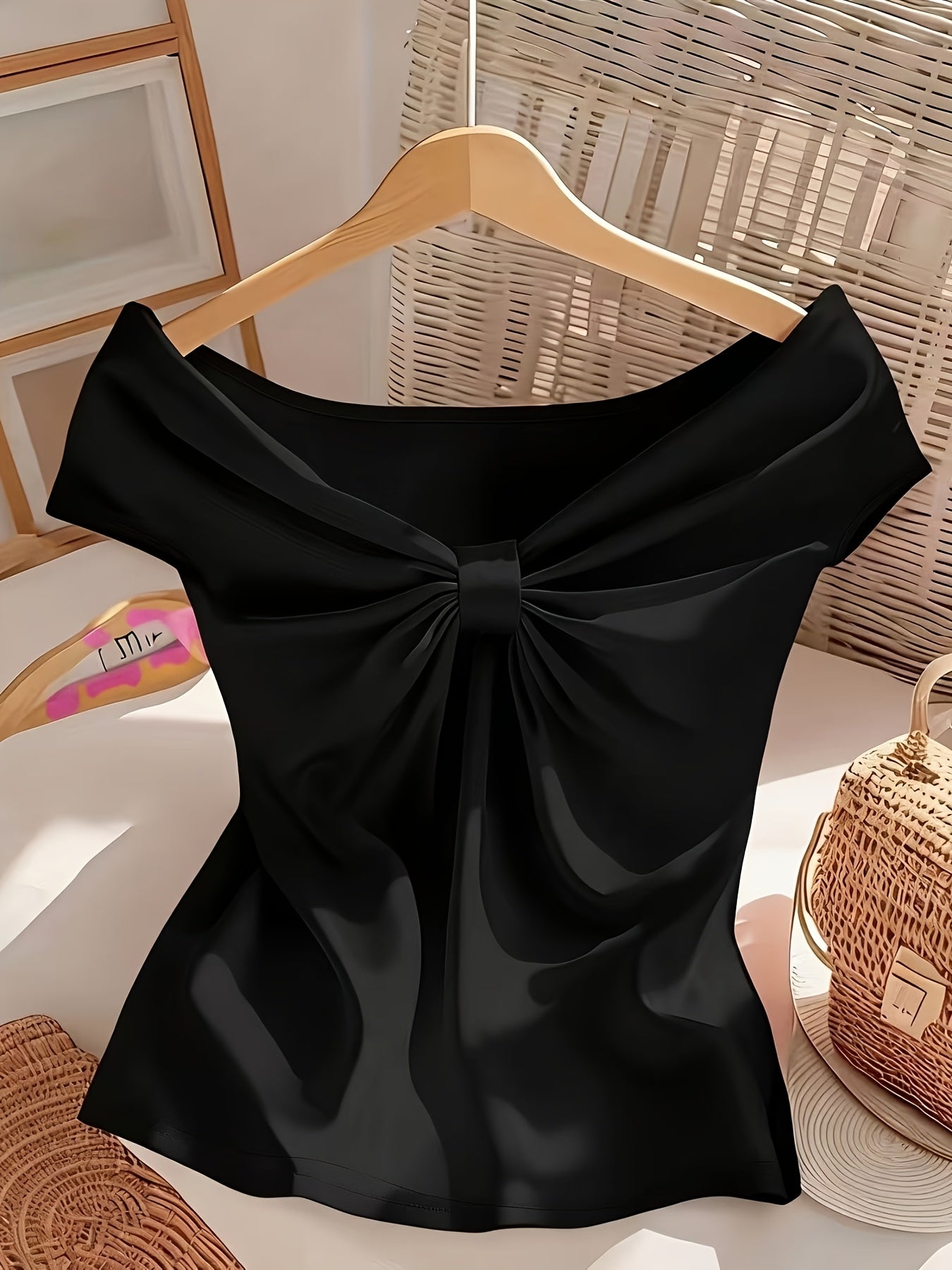 Lyna | Dames off-shoulder top – chique elegante blouse met korte mouwen, slim fit casual zomerblouse