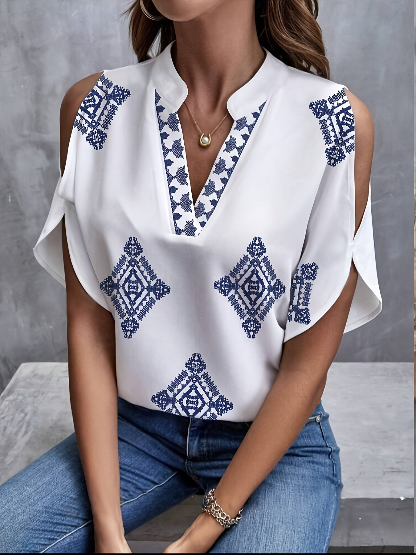 Henira | Dames V-Hals Blouse met Bloemenprint – Mouwloze Zomertop