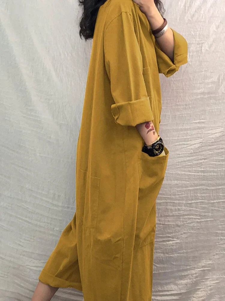 Silke | Damen-Jumpsuit, Oversize, Baumwoll-Leinen-Mischung, lange Ärmel – lässig und bequem 