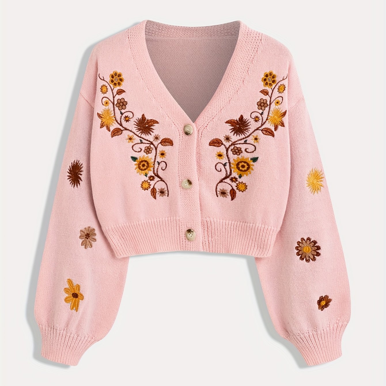 Orinae | Elegante dames cardigan met bloemen – Trui met lange mouwen en V-hals, geborduurd