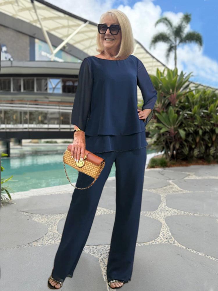Xylara | Dames zomers two-piece broekenset – chiffon, lichtgewicht, geschikt voor casual en formele gelegenheden