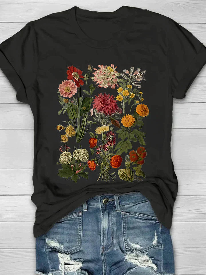Ravielle | Dames Retro T-shirt met Bloemenprint – Vintage Zomer Top met Korte Mouwen