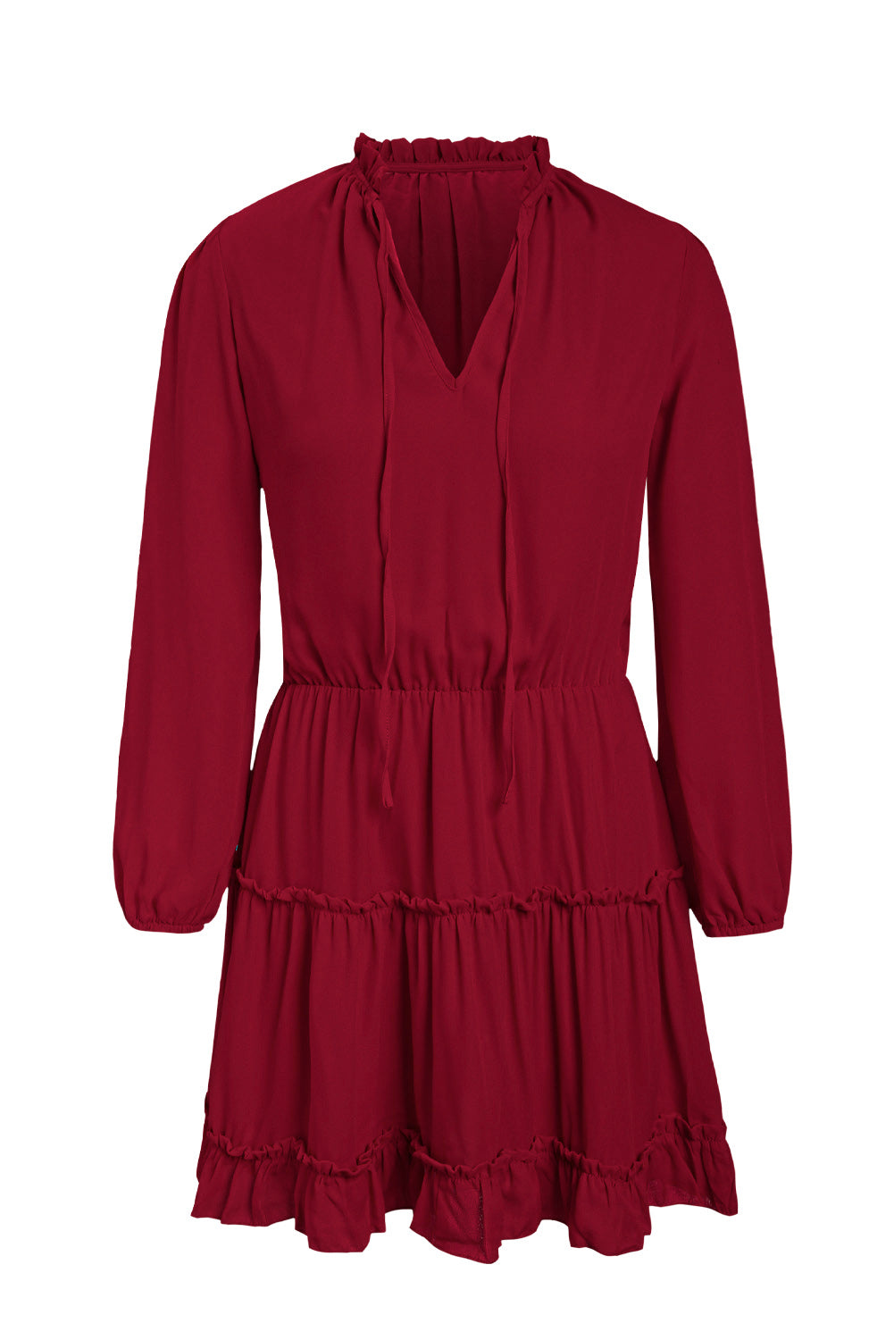 Yvaella | Mini-jurk met lange mouwen, V-hals en ruches – Soepelvallend, elegant en perfect