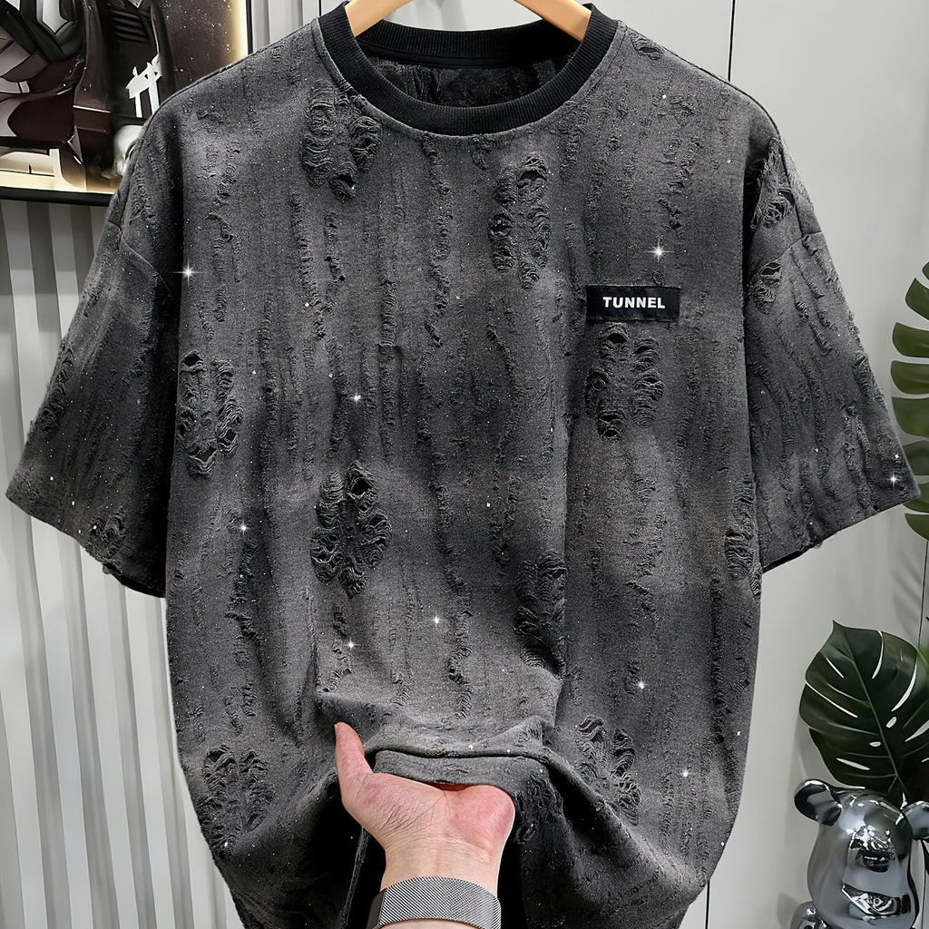 Xyvor | Zwart T-shirt met korte mouwen en structuur voor heren – casual streetwear-T-shirt