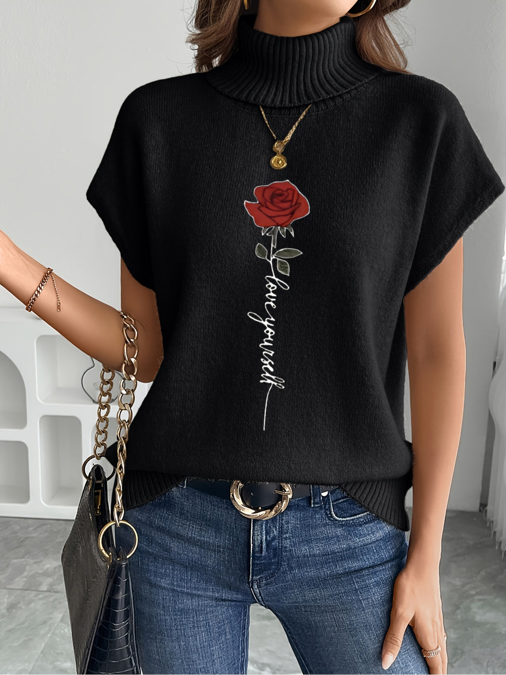 Ienira | Trendy Dames Mouwloos Gebreid Vest met Rozenprint – Losvallende Zomerse Casual Top