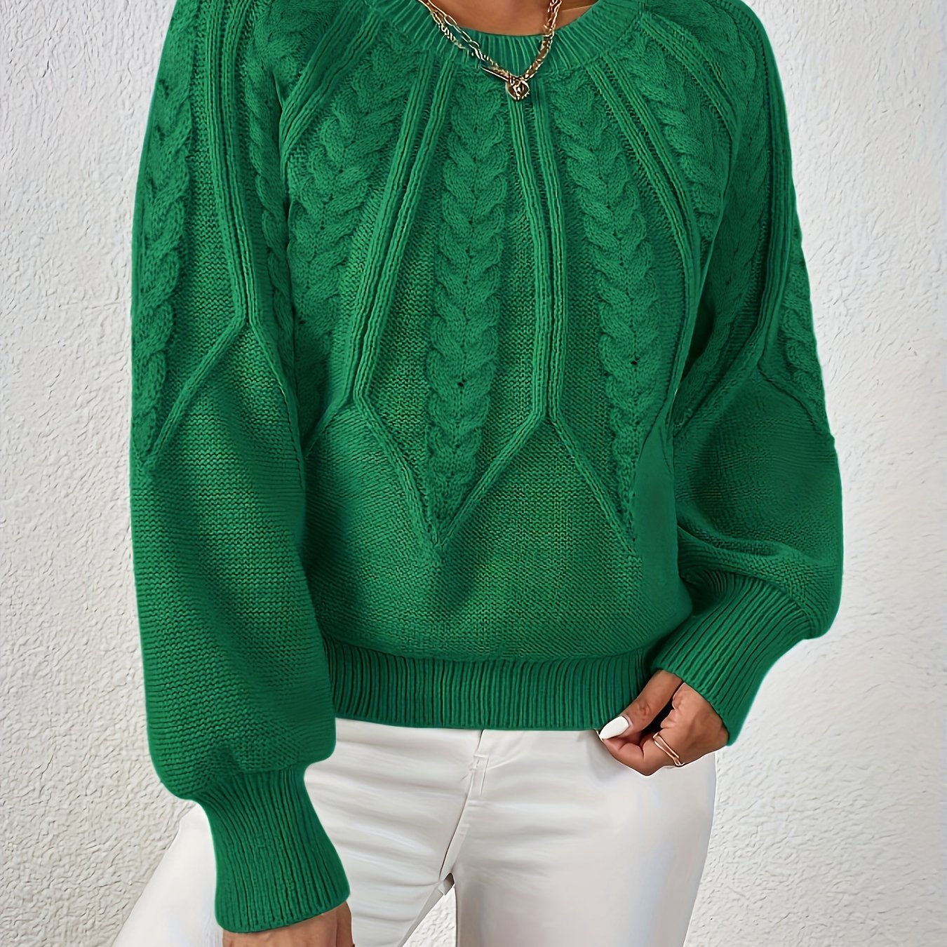 Kalyth | Damen-Zopfstrickpullover mit Laternenärmeln – Elegantes Strickoberteil für Herbst und Winter