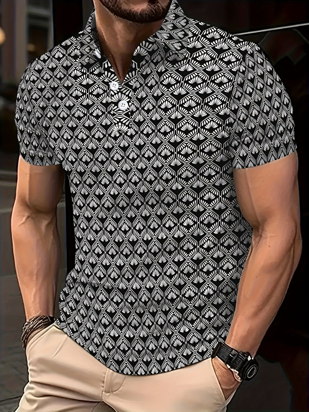 Severin | Casual Polo Shirt Heren - Korte Mouw Geometrische Print