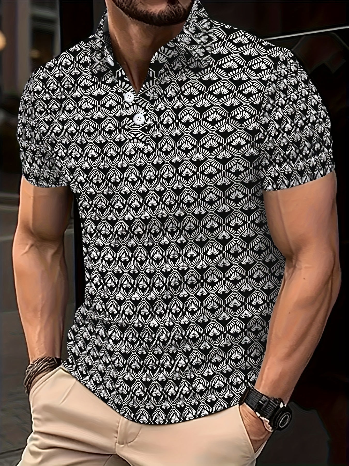 Severin | Herren-Freizeit-Poloshirt – Kurzarm, geometrisches Muster