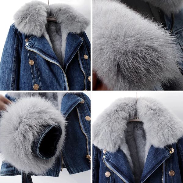 Kalisse | Luxuriöse Jeansjacke für Damen – mit Fuchsfell gefüttert, warm und schick