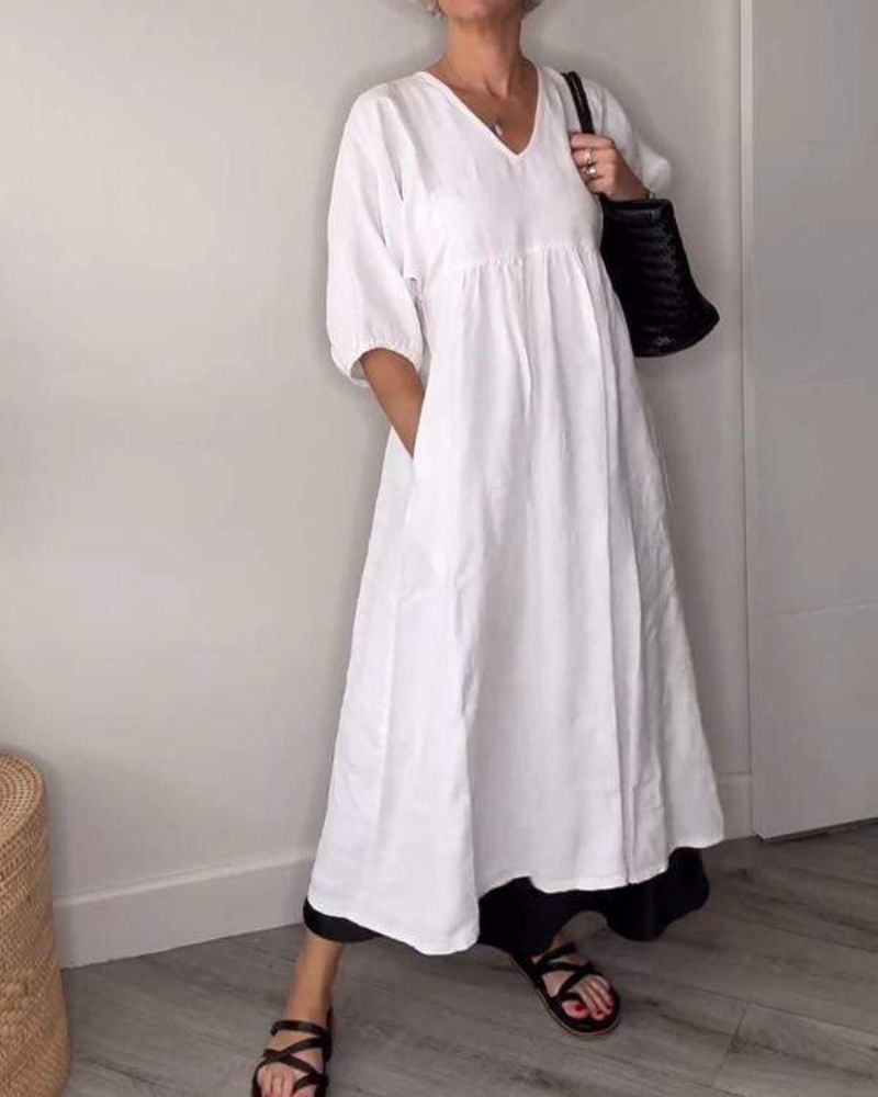 Gynira | Maxijurk voor dames – Elegante, zwierige zomerjurk met V-hals