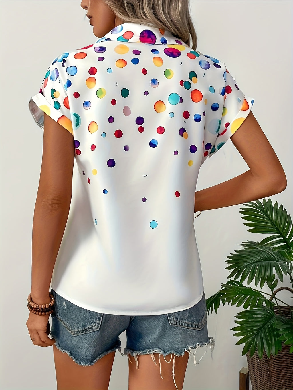 Lunea | Damesblouse met stippen – Kleurrijk overhemd met knopen
