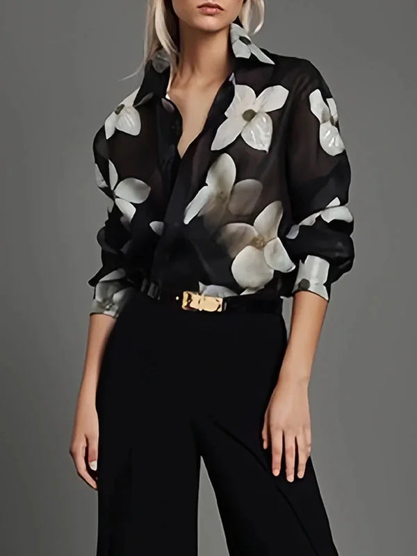 Zaylina | Dames Chiffon Blouse met Lange Mouwen – Elegante Blouse met Knopen