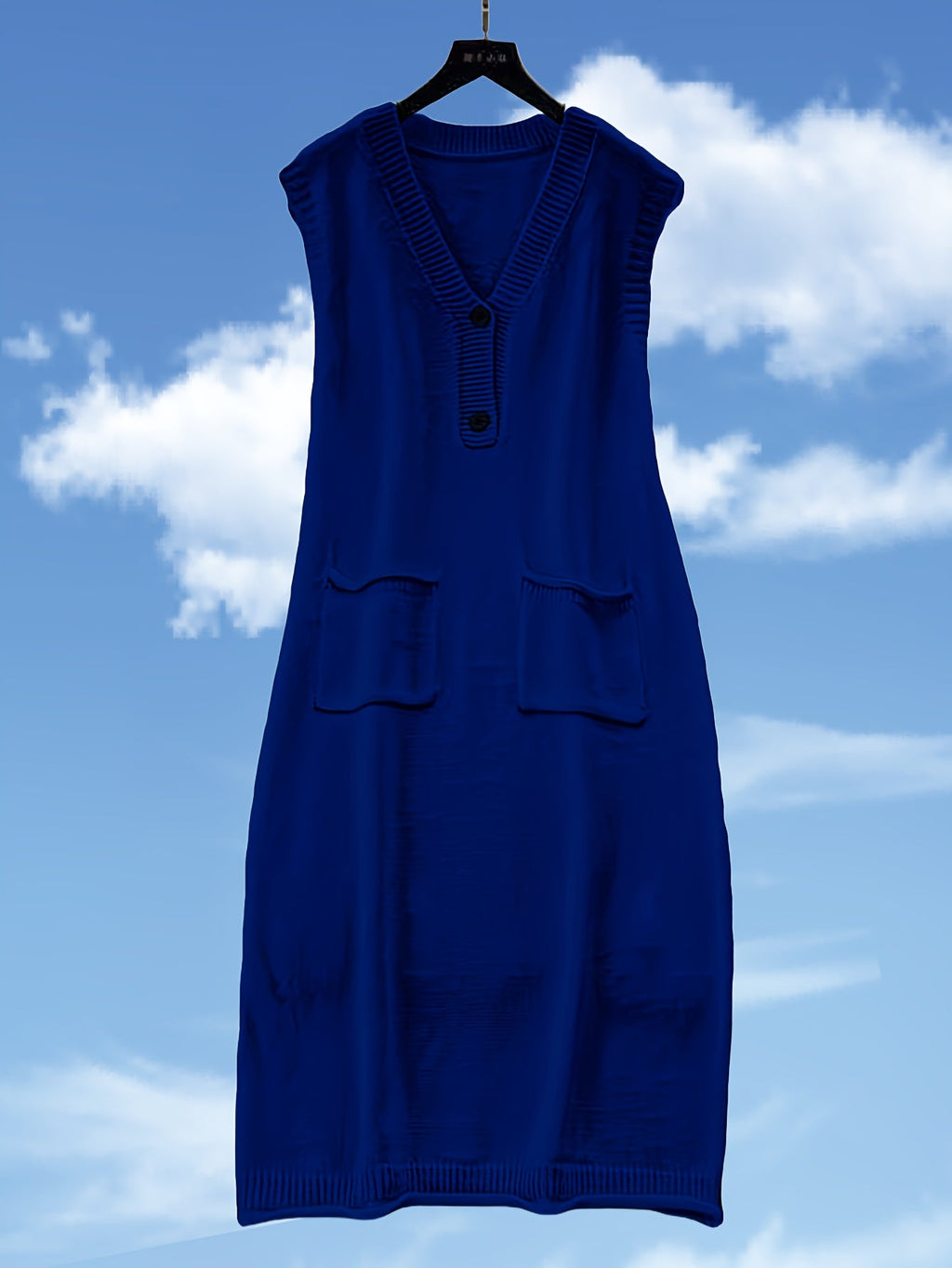 Rylthia | Mouwloze Gebreide Midi Jurk met Zakjes – Layering Tankjurk, Zachte Stretch Knit