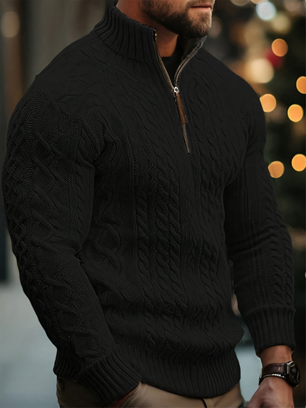 Dagfinn | Herren-Pullover mit Stehkragen und halber Reißverschluss, weiches Strickmaterial