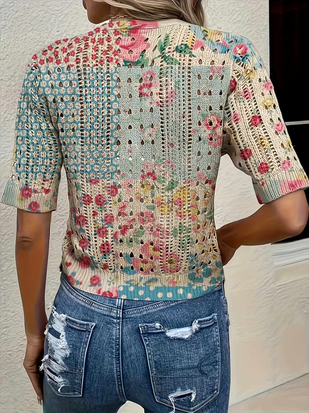 Cyravelle | Bohemian gehaakte korte cardigan – zomerse kortmouwen vest als lichte outerwear