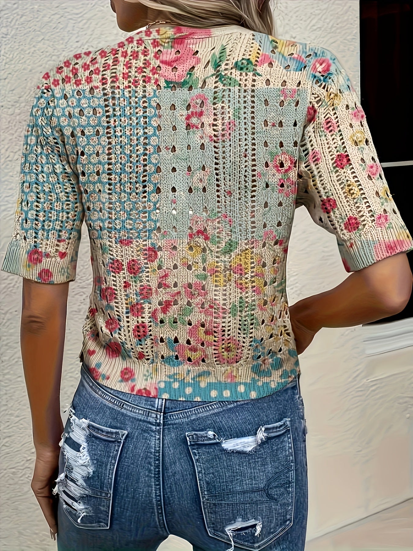 Cyravelle | Bohemian gehaakte korte cardigan – zomerse kortmouwen vest als lichte outerwear