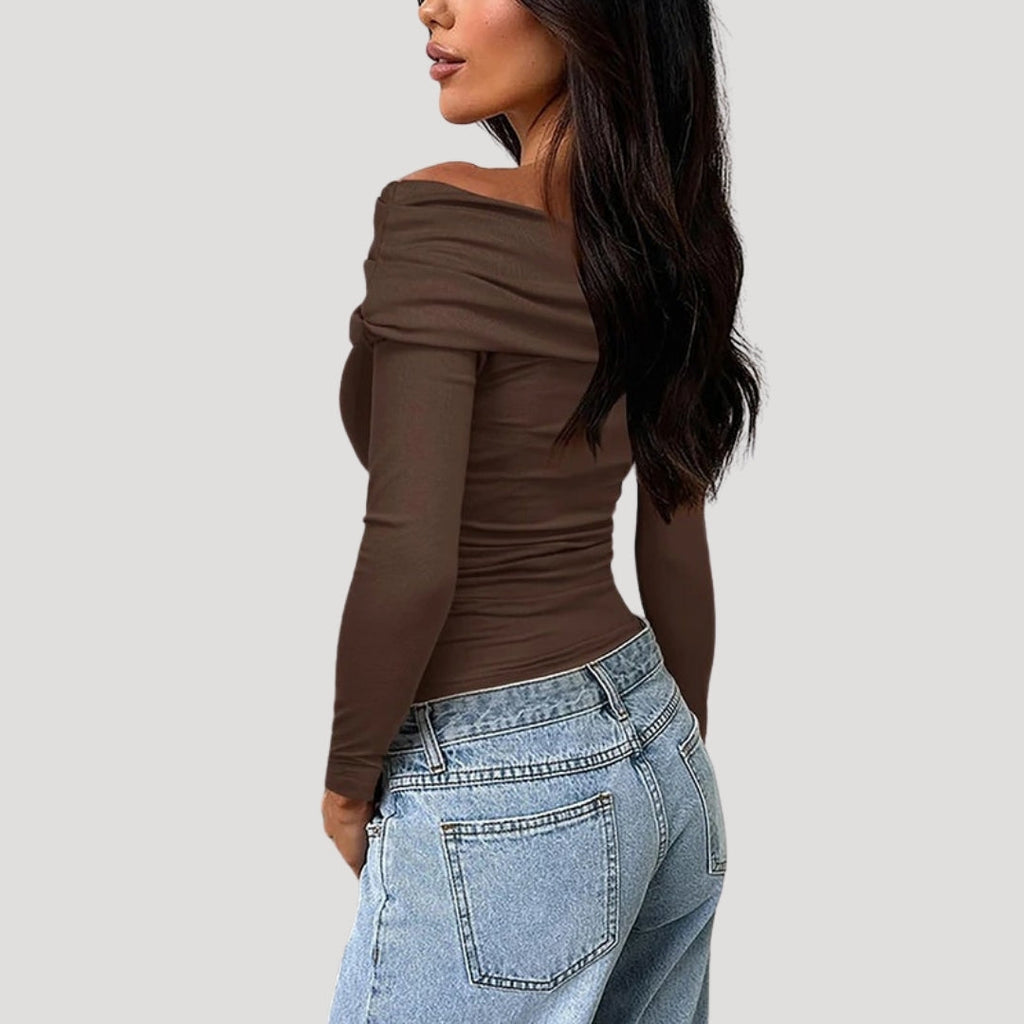 Valivonne | Off-shoulder Bardot-top voor dames – Elegante casual blouse met lange mouwen