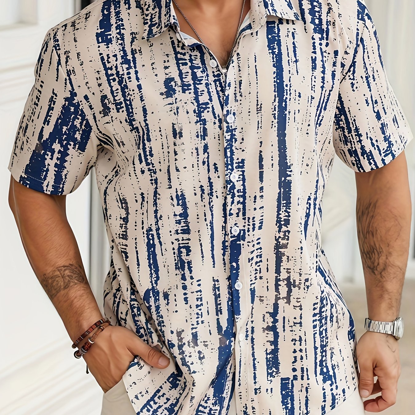 Axion | Heren Tie-Dye Shirt met Korte Mouwen – Ademend, Knopen aan de Voorzijde