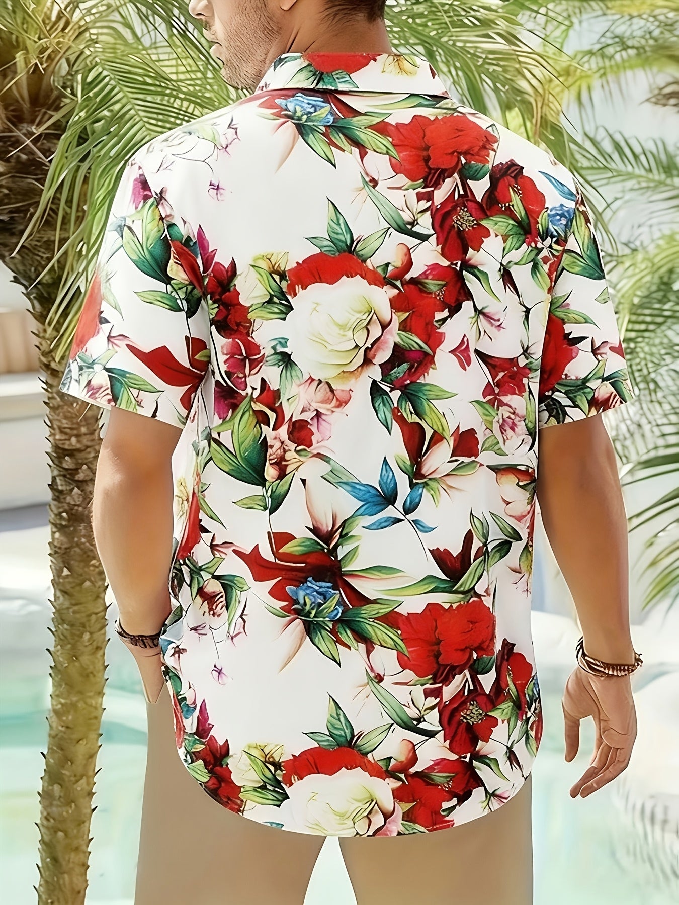 Geno | Heren bladprint overhemd – korte mouwen vakantie shirt