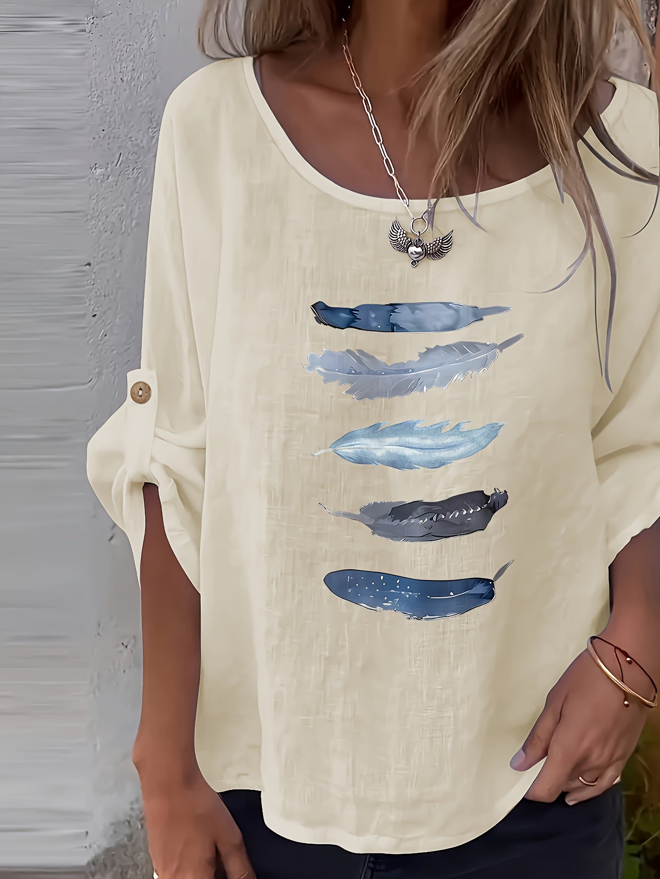 Myrala | Damesblouse met print en knopen – Casual shirt met ronde hals en losse pasvorm