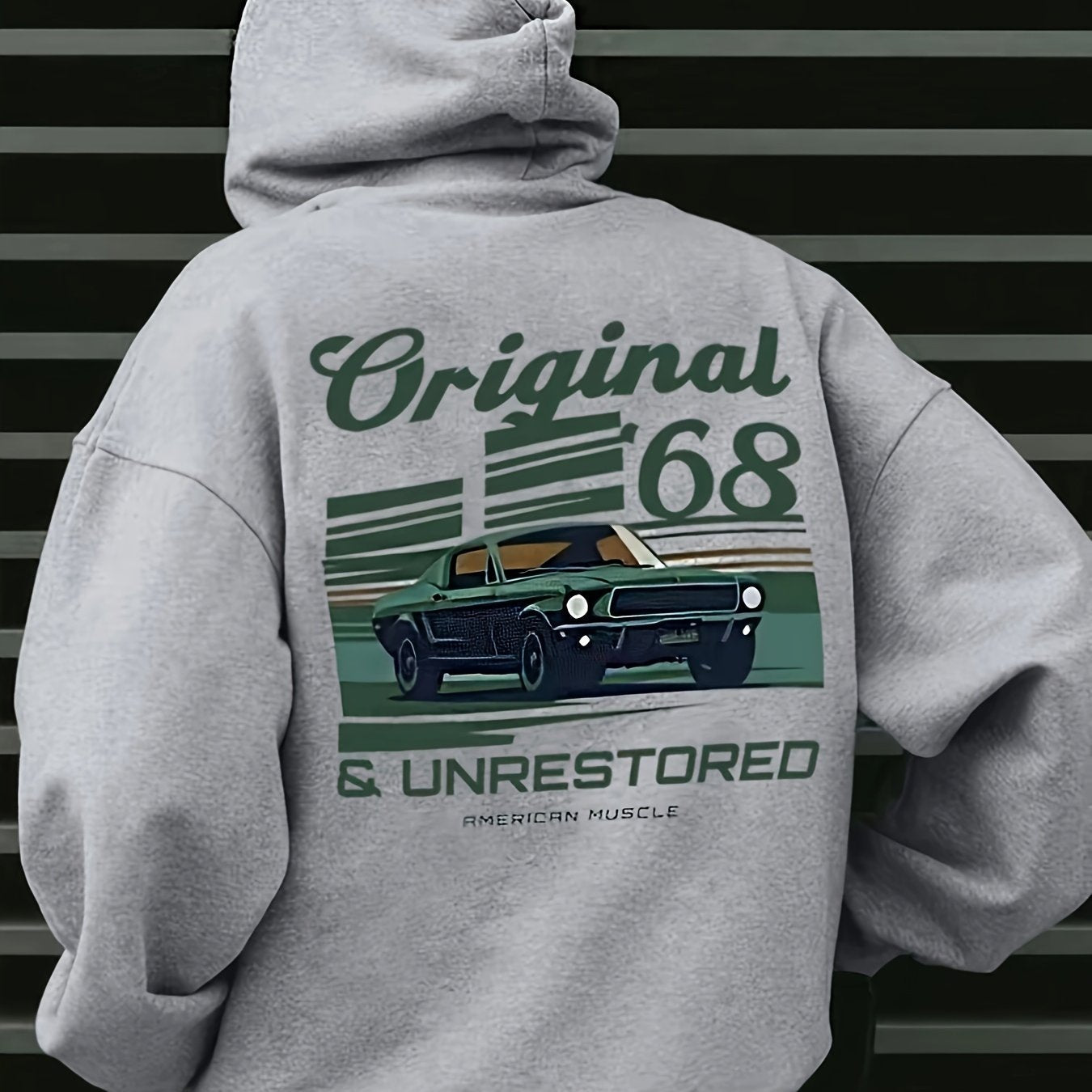 Caeron | Retro Muscle Car-hoodie voor heren – Losvallend sweatshirt van French Terry met zakken