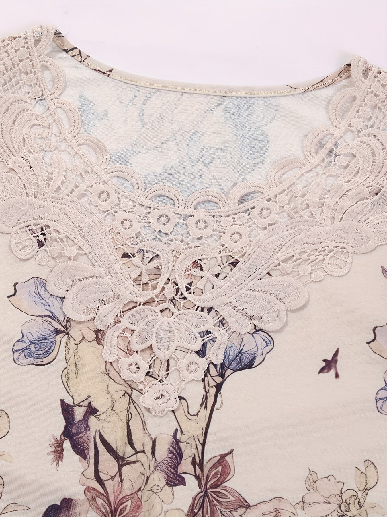Iravina | Dames-T-shirt met bloemenprint en patchwork van kant, ronde hals, mouwloos