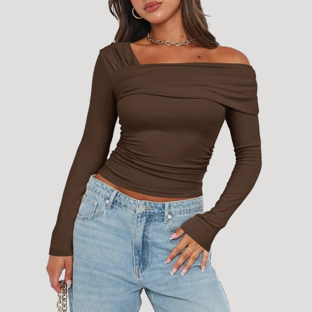 Valivonne | Off-shoulder Bardot-top voor dames – Elegante casual blouse met lange mouwen