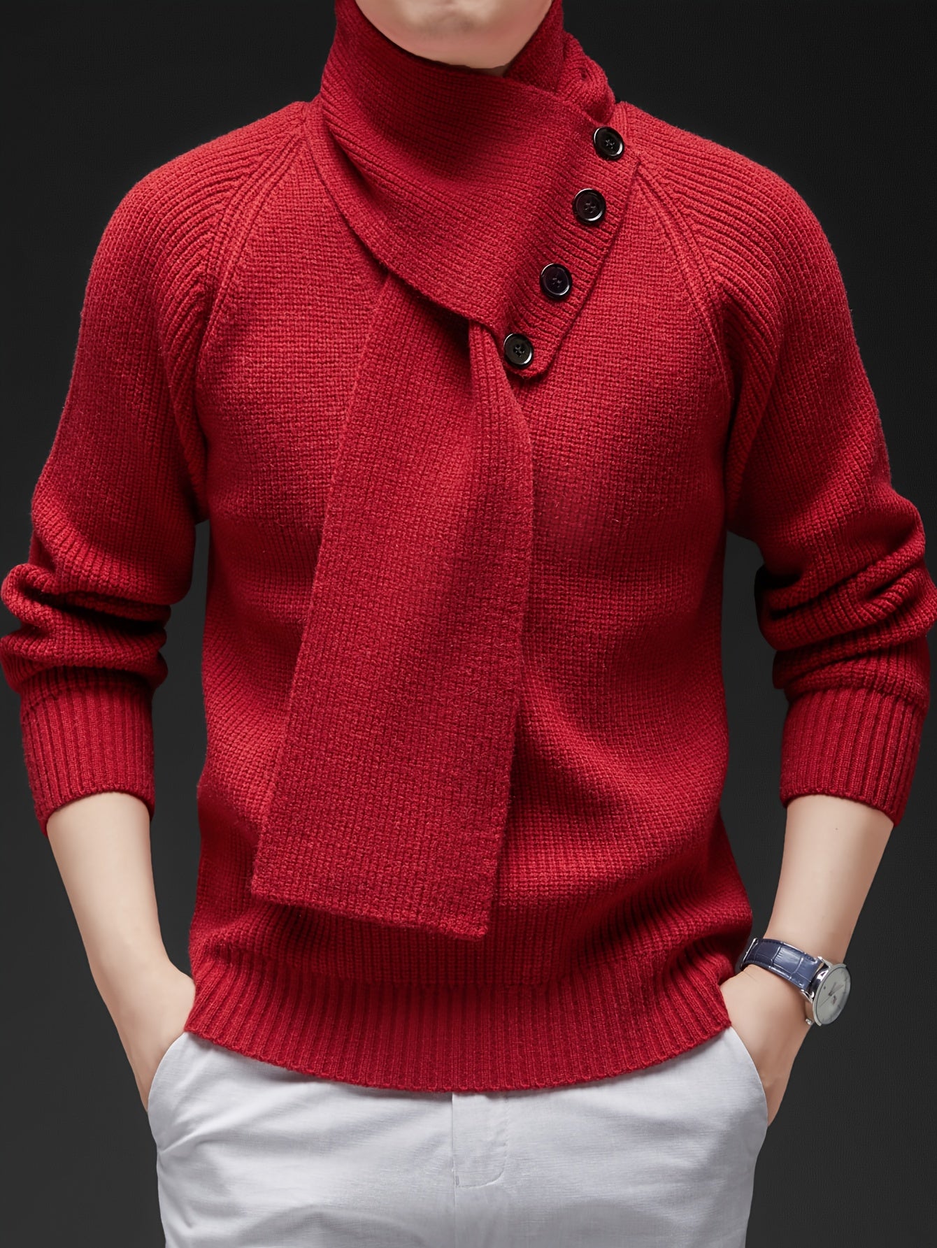 Drayke | Heren  V-hals gebreide trui  Pullover met lange mouwen en afneembare sjaalkraag